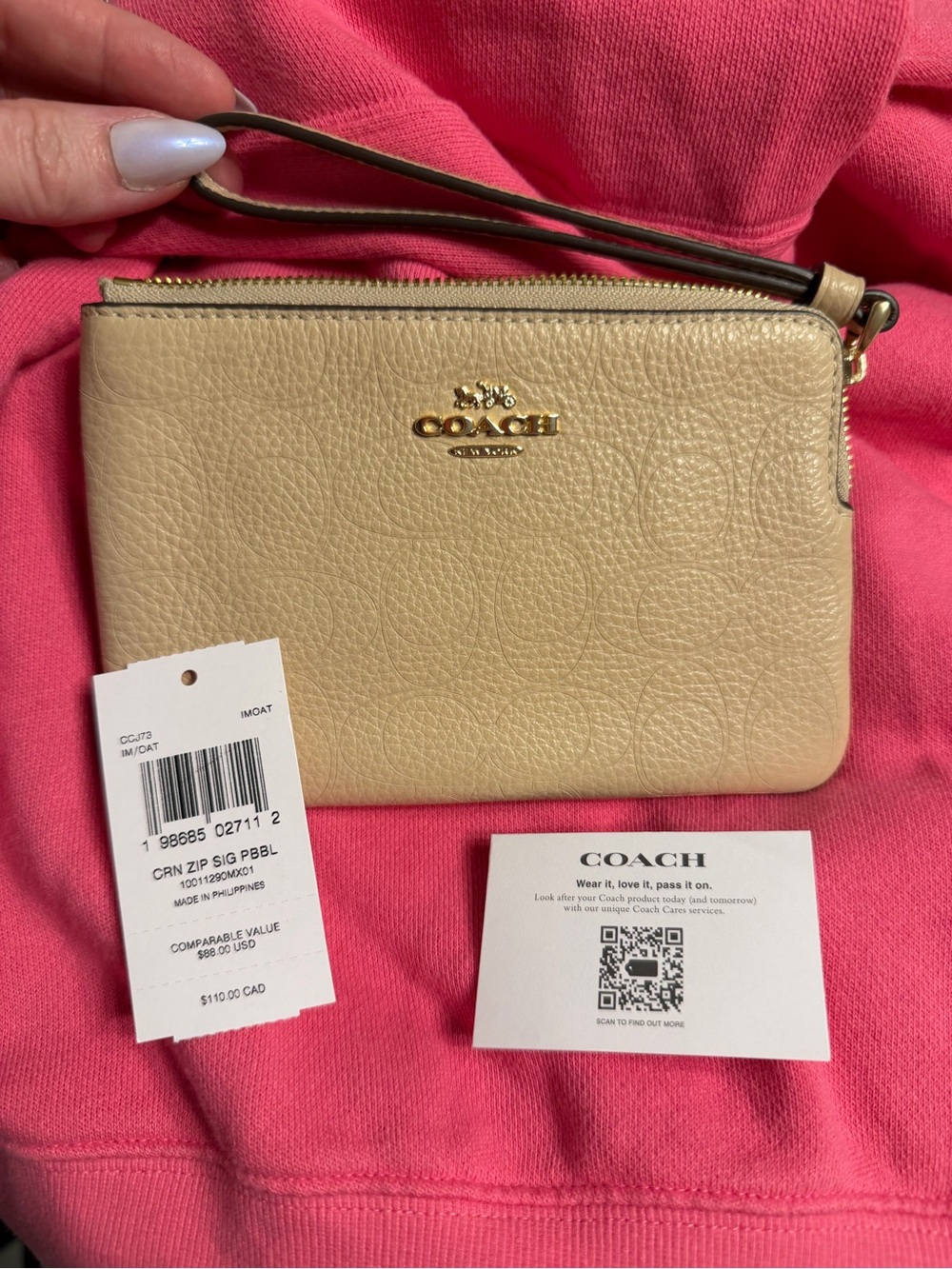 NWT Coach EMBOSSED Oat Corner Zip Wristlet